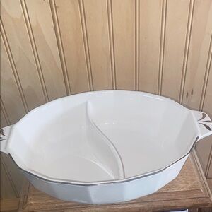 VTG 1qt Ironstone White Divided Serving Dish by “Heritance”